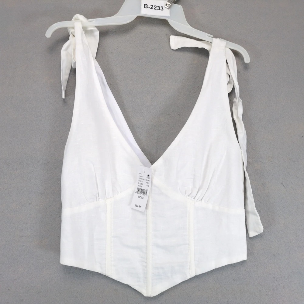 NWT Pacsun Peppermayo White Cropped Corset Tank Womens 6 Linen Blend Tie Straps